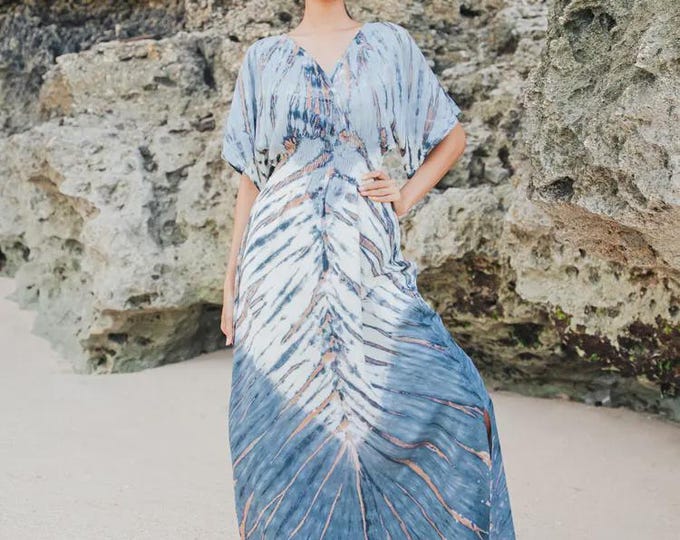 Tie-dye blue mixed kaftan dress, free size.