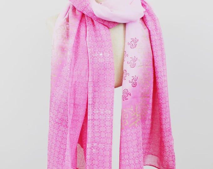Blocked printed bold pink cotton scarf  (100 x 180cm)