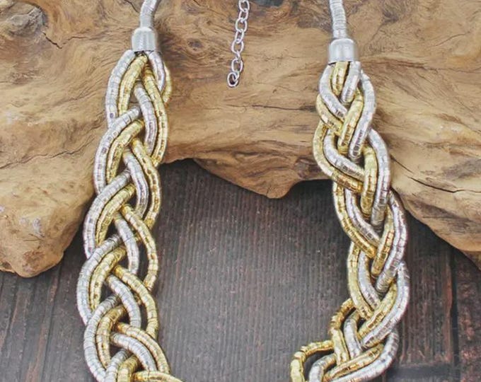 Silver and gold-colored plaited snake necklace