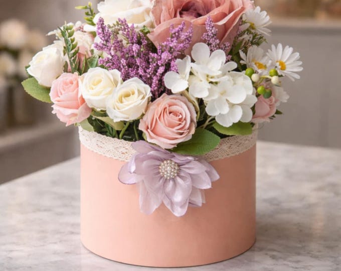 Round artificial flower, pink display. It's a girl. Birthday, wedding, anniversary, get well