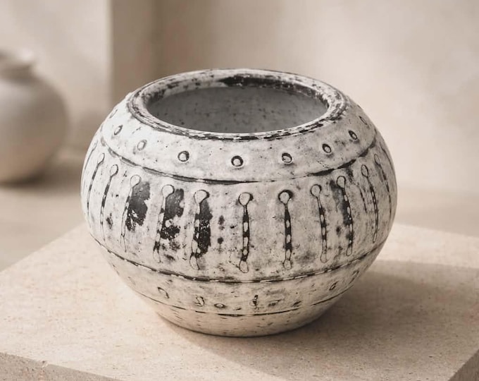 Greek Bubble Clay Plant Pot - Cream 10cm  Fair Trade