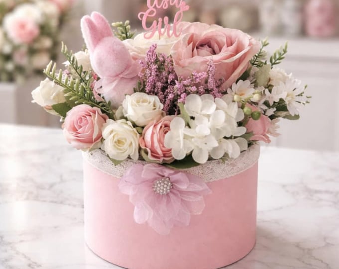 Pink Artificial Flower Arrangement, Baby Shower Decor, "It's a Girl" Sign