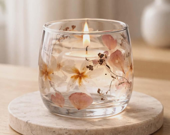 Natural Floral Glass - Straight Candle Holder - Rosa - (8x8cm) no candle