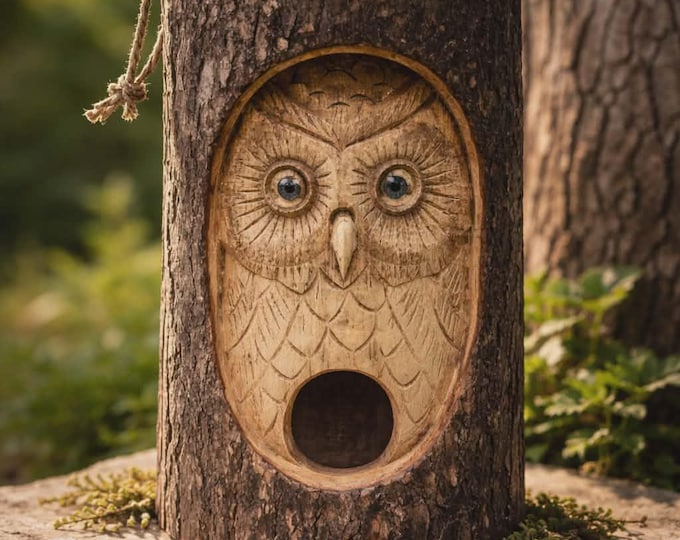 Tree Trunk Face - Bird House - Wise Owl fair trade