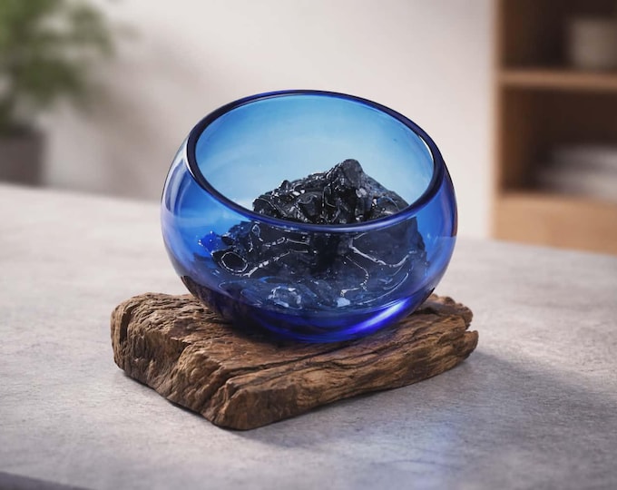Molten Glass Mini Blue Bowl on Wood