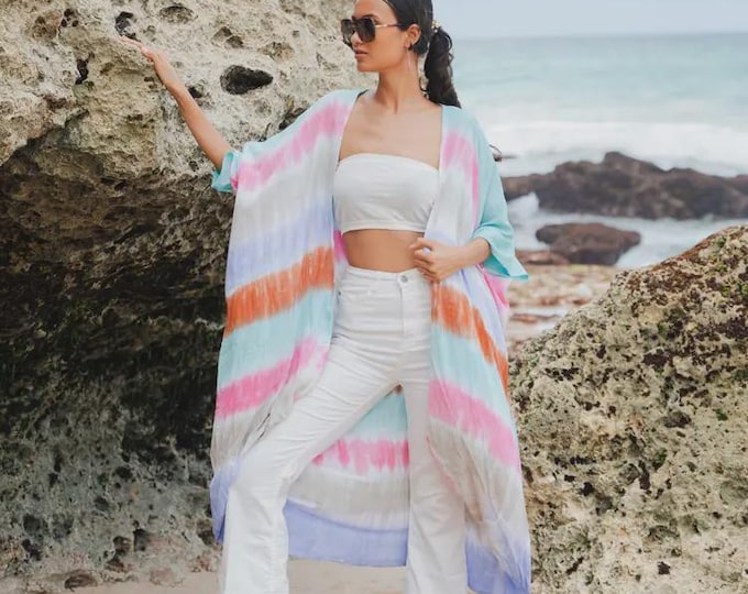 FS long striped tie-dye kimono