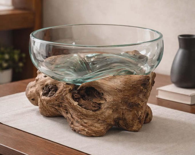 Molten Glass on Wood - Open Lrg Bowl fair trade