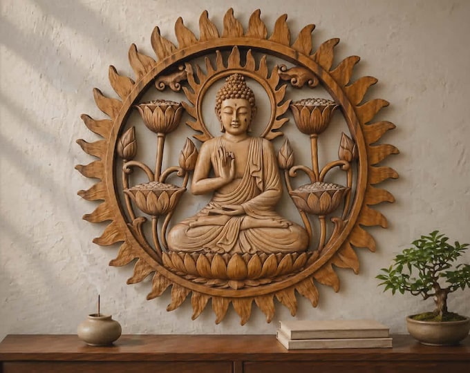 Buddha & Lotus Panel - 40cm