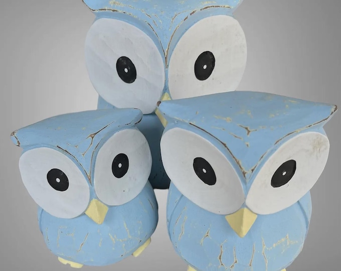 Wooden Painted Carved Owl Set of 3 - Small. from Bali Blue