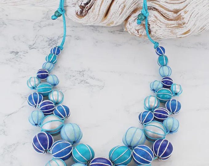 Wooden ball and thread cluster necklace or  special offer for set.