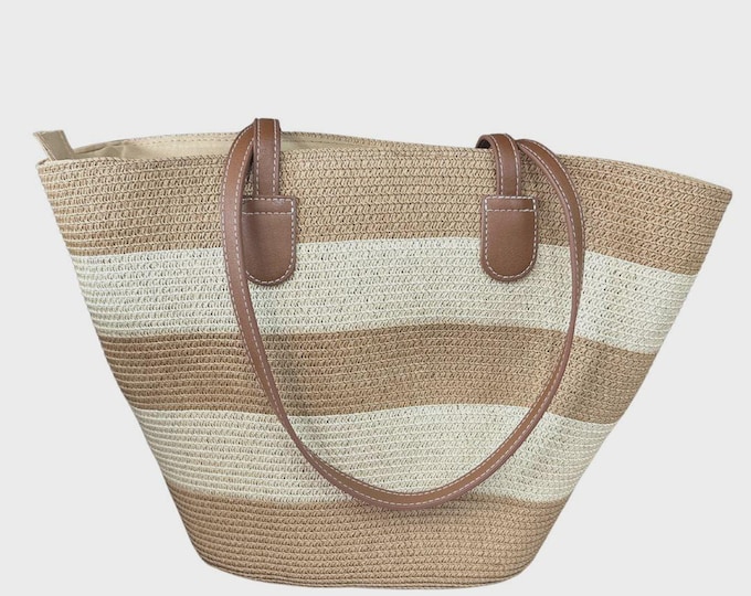 Womans stripe patter beige totes bag