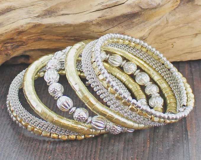 Mixed metal spiral cuff bracelet g/s