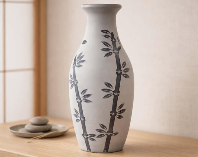 Bamboo Motif Shaped Vase - Natural Fair Trade
