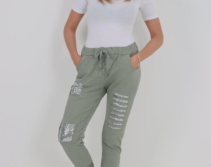 Italian Sequin Details Magic Trousers FS