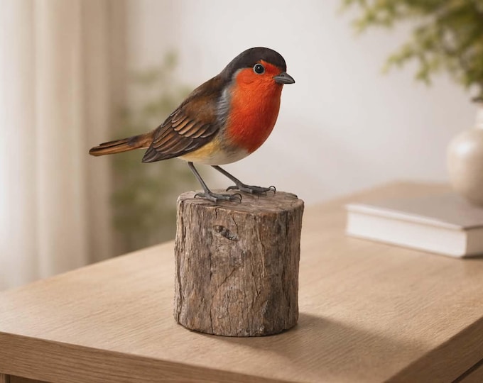 Robin On Tree Trunk