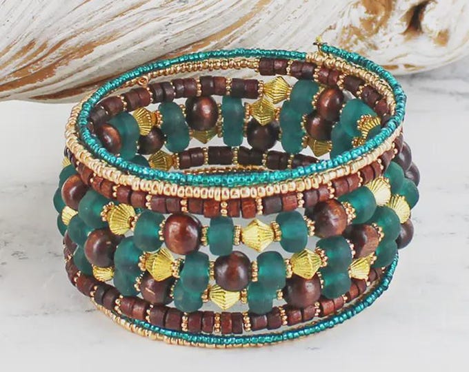 Beaded spiral cuff