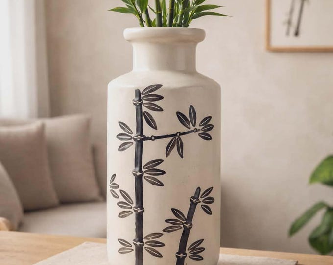 Bamboo Motif Straight Vase - Natural Fair Trade