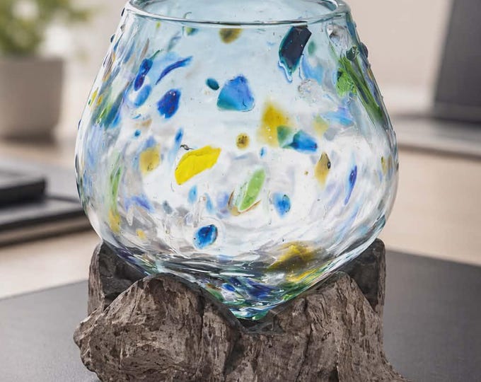Molten-Colored Glass on Wood - Medium Bowl. Fair Trade.