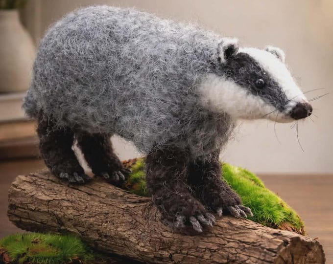 Handmade badger. Wool art creation. OOAK woodland animal.