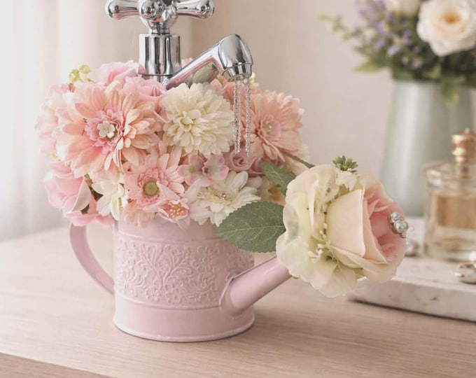 Watering can with flowers and tap with bling, bespoke.
