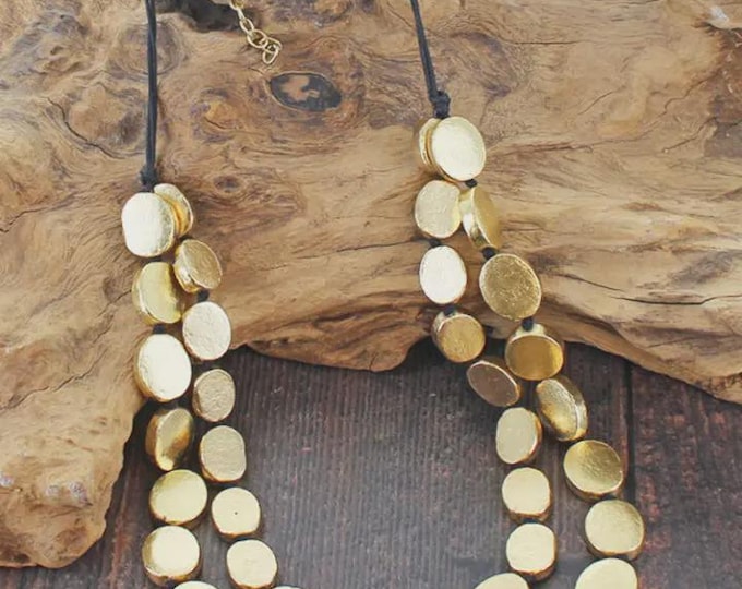 Double-strand oval disc necklace g.
