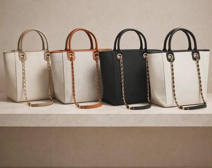 Women’S Large Canvas Tote Bag with Chain Strap Handbag assorted