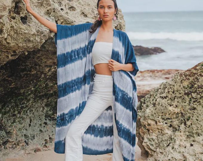 FS, long striped tie-dye kimono.