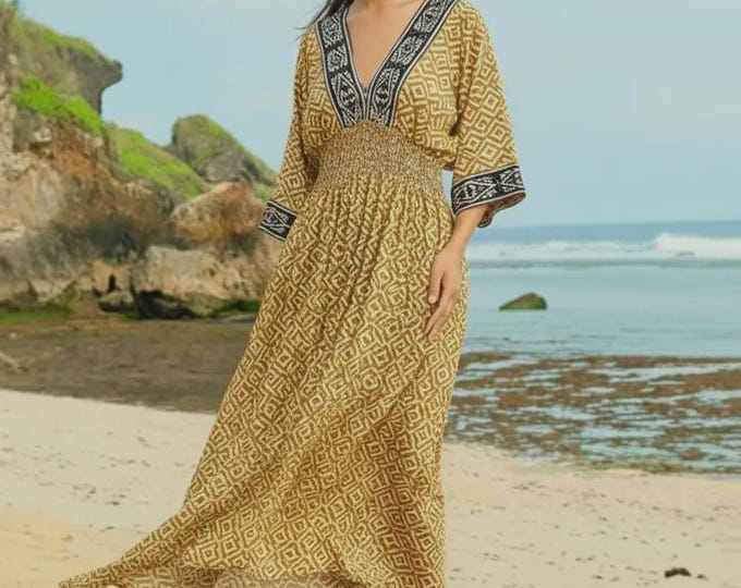 PRINTED COTTON  v-neck midi dress FS g