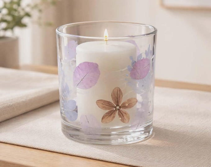 Natural Floral Glass - Straight Candle Holder - Primavera - (8x8cm) no candel