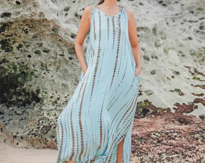 Long mixed mint blue tie dye dress FS
