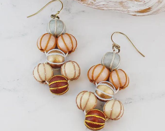 Beige wooden cluster beaded earrings or speial offer set.