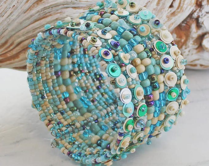 Beaded sequin cuff bracelet