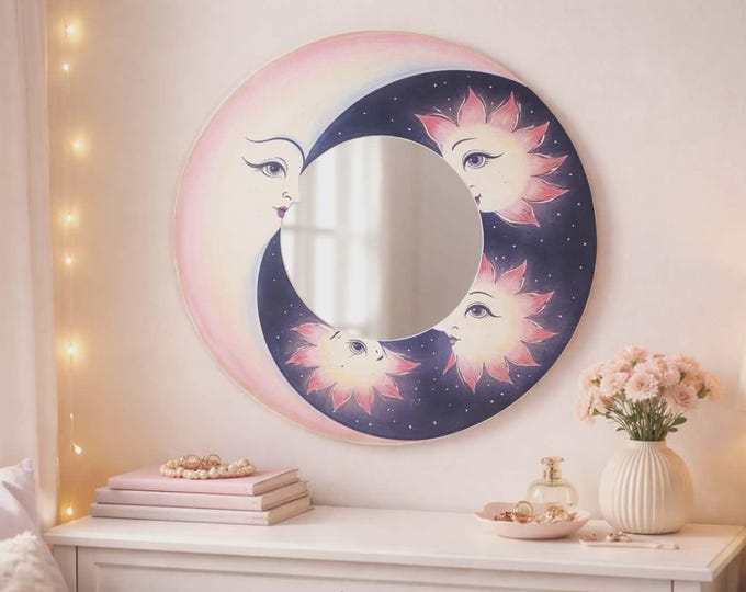 Mirror Sun and Moon Black Pink 40cm diameter