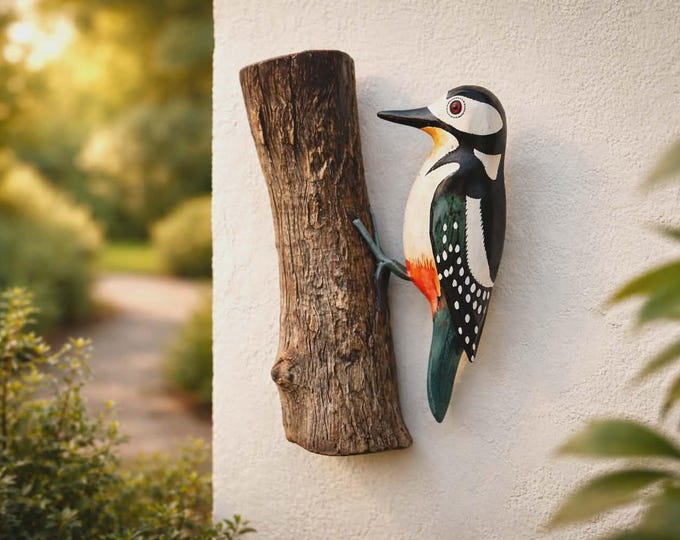 Spotted Woodpecker On Tree Trunk