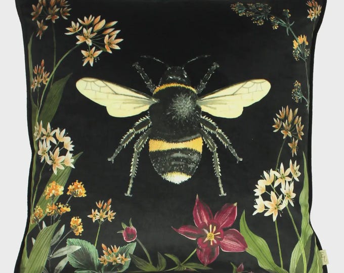 Midnight Garden Bee Cushion Black