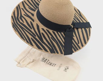 Cappello pieghevole a tesa larga con stampa zebrata (57 cm) - Naturale/Nero