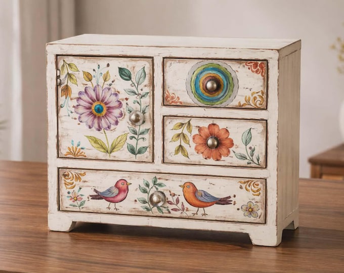 Mini Chest Mango Wood 1 Door + 3 Drawers Garden 21x11x19cm