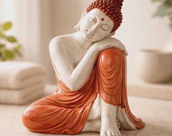 Hand Carved Buddha Statue - 25cm Thinking