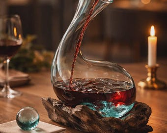 Molten Glass on Wood - Wine Decanter Fair Trade.