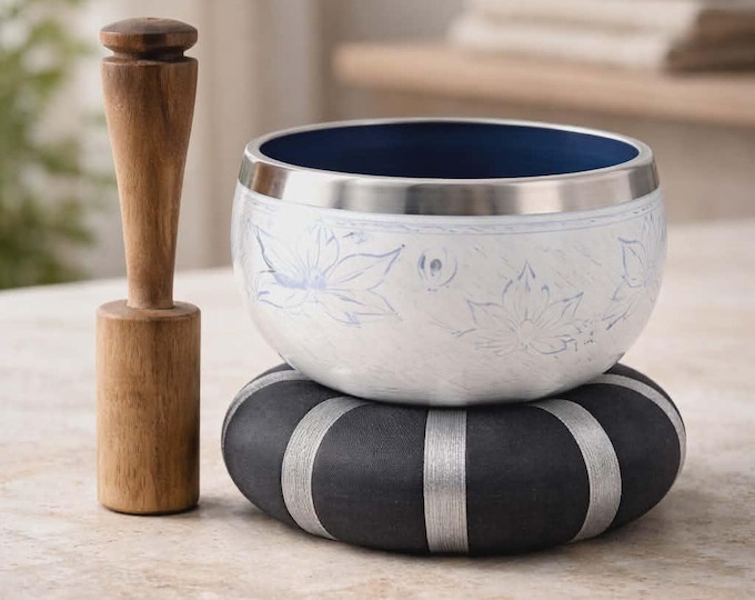 Yoga Moves Singing Bowl Set – White/Blue, suitable for beginners