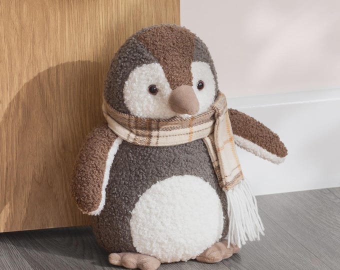 Boucle Penguin Door Stop Warm Grey
