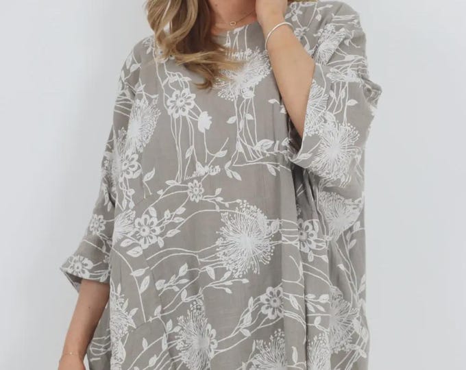 Italian Floral Print Oversized Boxy Top 2 col, FS 8-18