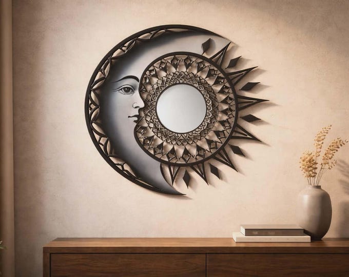 Mirror Sun and Moon Silver 40cm diameter