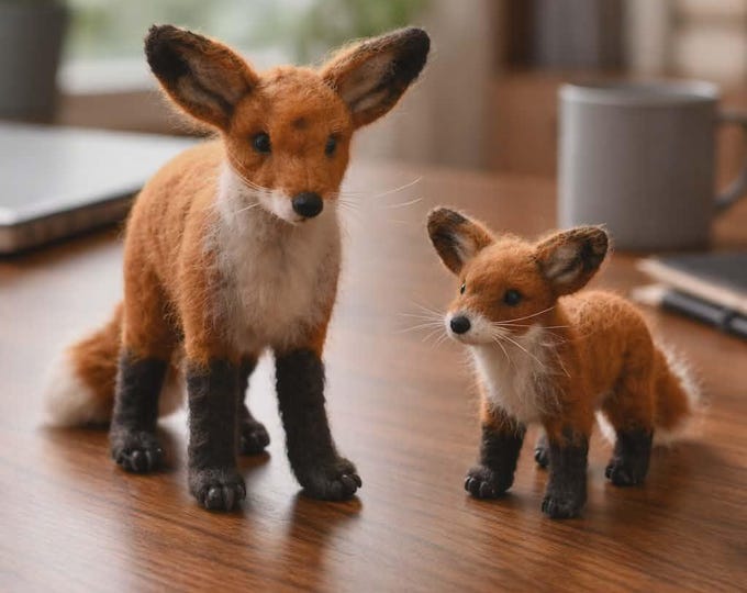 Mummy fox and cub. Needlefelted piece of art. OOAK. Handmade in the UK
