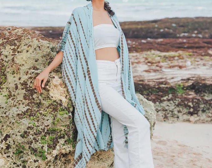 Assorted sky blue tie dye kimono