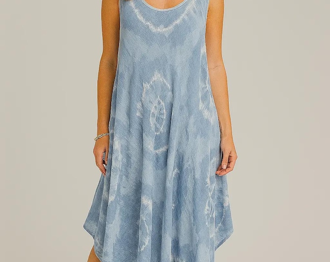 Italian Circle Tie Dye Floaty Hem Sleeveless Vest Midi Dress FS