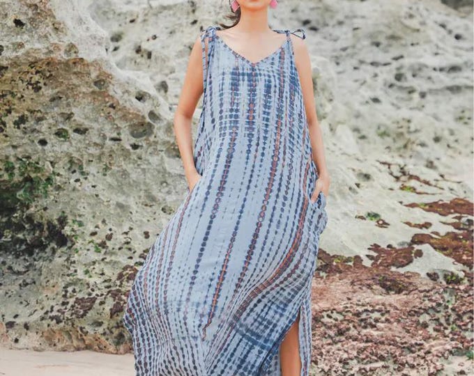Long mixed blue tie dye dress FS