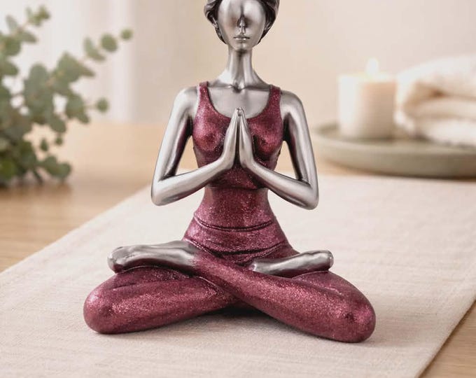 Yoga Lady Figure - Silver & Bordeaux 24cm