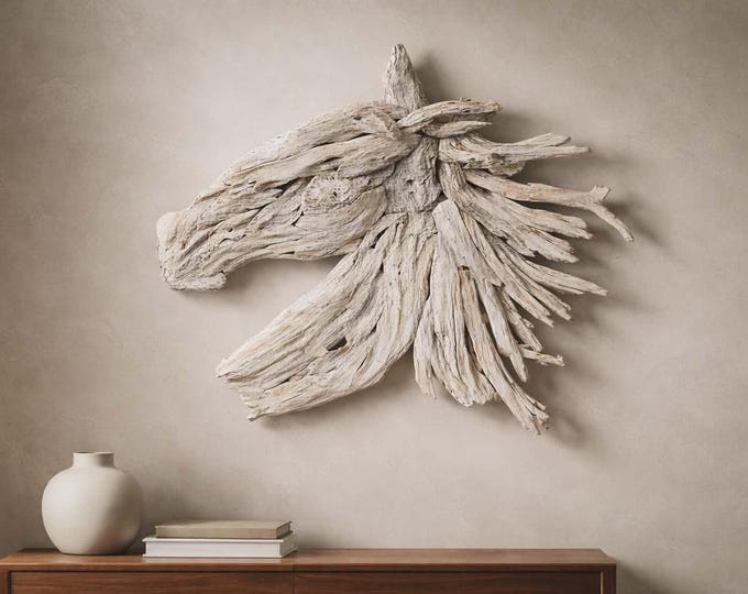 Driftwood Whitewashed Horse Head Hanging Wall Plaque.
