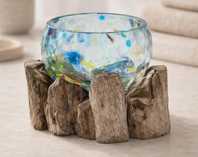 Molten Coloured Glass on Wood - sml